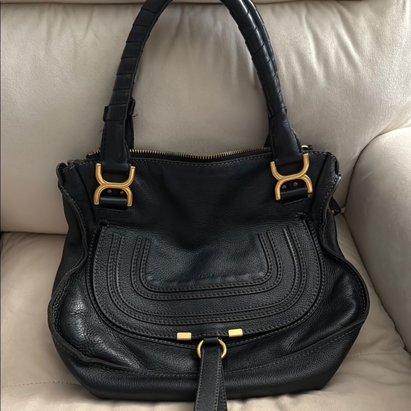 Chloe Handbags - Chloe Black and Gold Shoulder Bag with Horseshoe Clasps